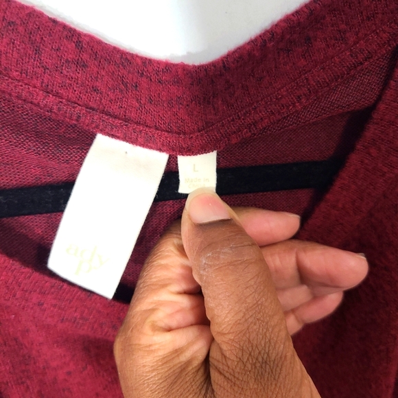 Ady P Women's Size Large L Burgundy Black Sweater Blouse Top with Front Gather‎ - Picture 4 of 8